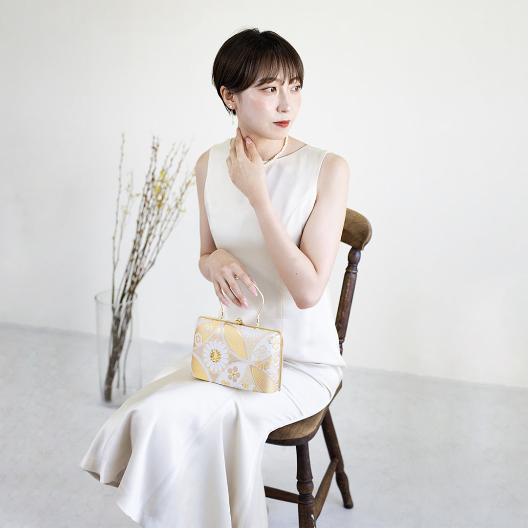 Hyuga | Handmade Handbag Golden Large Floral Pattern Nishijin-ori Brand New