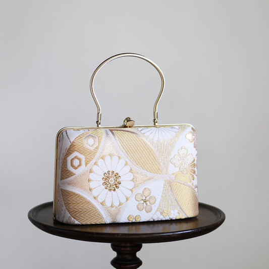 Hyuga | Handmade Handbag Golden Large Floral Pattern Nishijin-ori Brand New