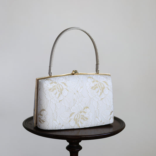 Ise | Handmade Handbag with Nishijin-ori made of white gold lace