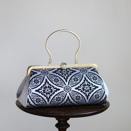 Harima | Sac à main fait main avec motif Kuro-Kamon Nishijin-ori tout neuf 