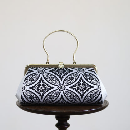 Harima | Sac à main fait main avec motif Kuro-Kamon Nishijin-ori tout neuf 