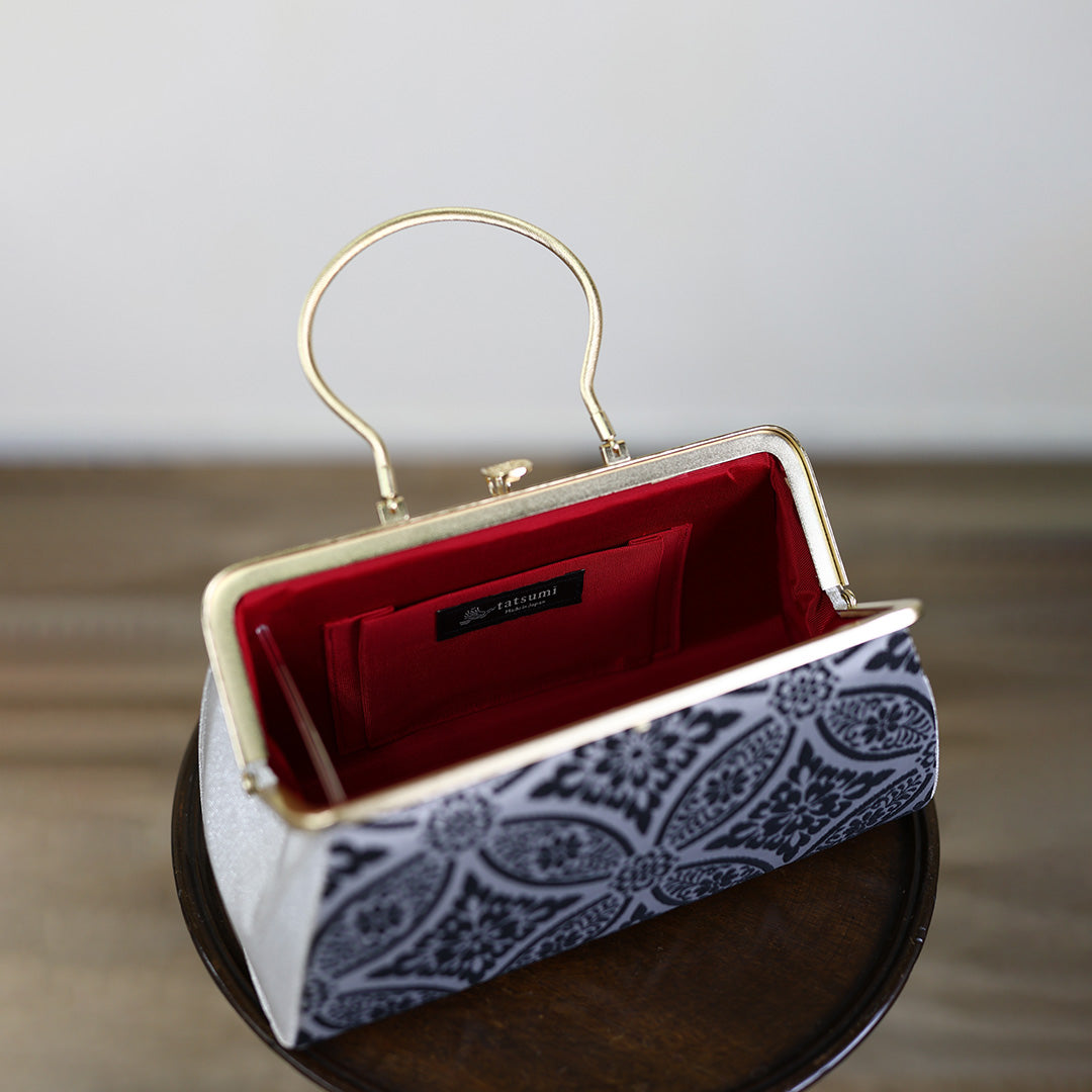 Harima | Sac à main fait main avec motif Kuro-Kamon Nishijin-ori tout neuf 