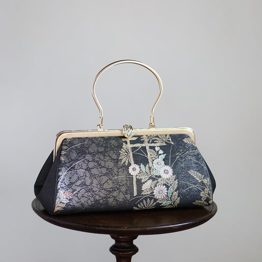 Harima | Sac à main fait main avec motif Oboro Kamon Nishijin-ori tout neuf 