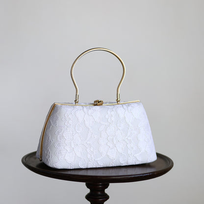 Izumo | Handmade Handbag with Nishijin-ori made of white lace (Made to order)