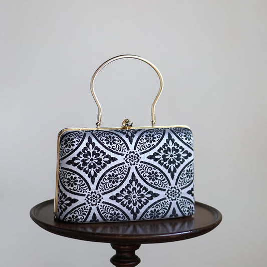 Hyuga | Handmade Handbag withKuro-Kamon Pattern Nishijin-ori Brand New